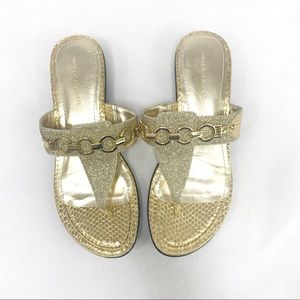 MARC FISHER Gold Glitter Flip Flop Sandals 8